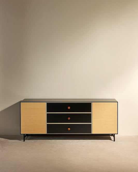 Enfilade Essence - Noir moderne Maison Sarah Lavoine Noir Moelle de rotin 180 cm 75 cm 1
