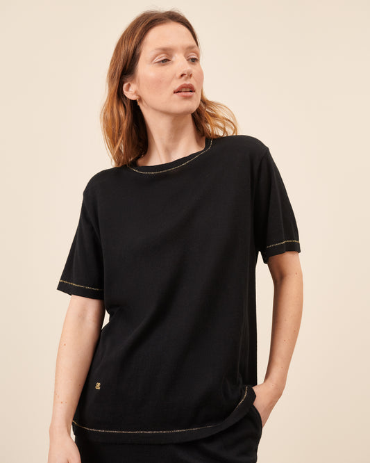 Tee-shirt pull Marcel - Noir tendance, chic Maison Sarah Lavoine Noir Coton   1