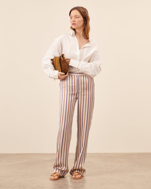 Pantalon Solférino - Rayures fluide, chic Maison Sarah Lavoine Beige / Bleu Viscose   1