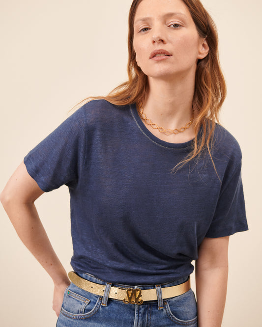 T-shirt Lina - Bleu Nuit tendance Maison Sarah Lavoine Bleu Nuit Lin   1